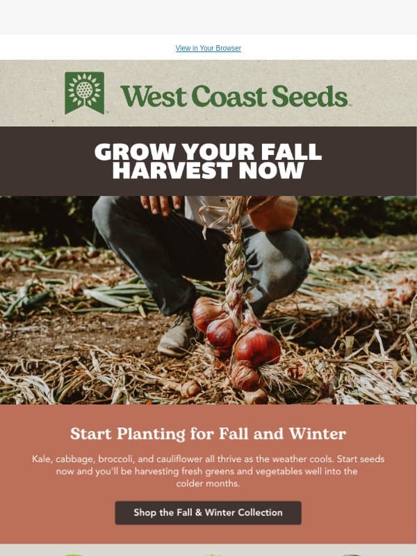 Start planting now for a fall harvest email from West Coast Seeds