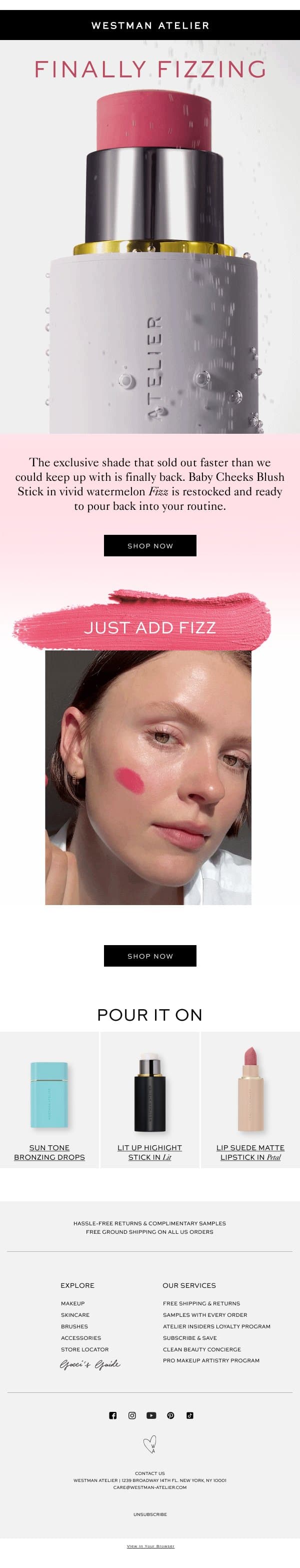 Fizz is back—pour yourself a glass email from Westman Atelier screenshot