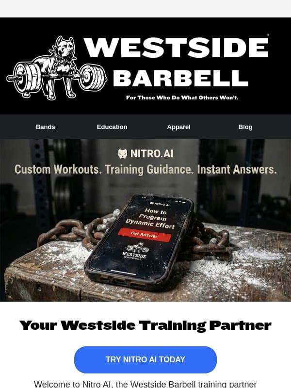 Train Smarter with Nitro AI email from Westside Barbell