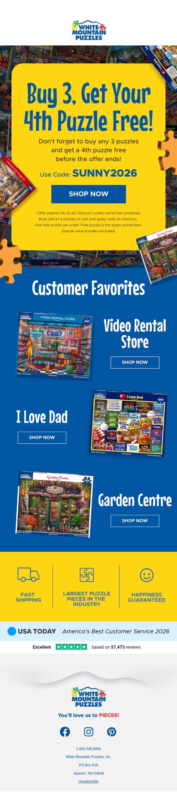 Final Weekend: Buy 3, Get Your 4th FREE 🚨 email from White Mountain Puzzles screenshot