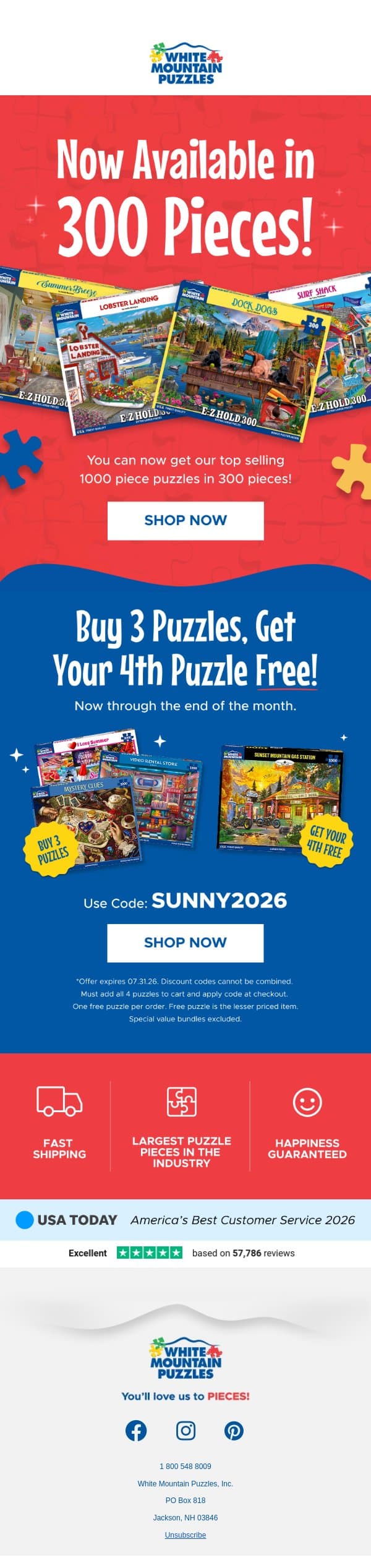 Just Released: Best Selling Designs Now in 300 Pieces! 🚨 email from White Mountain Puzzles screenshot
