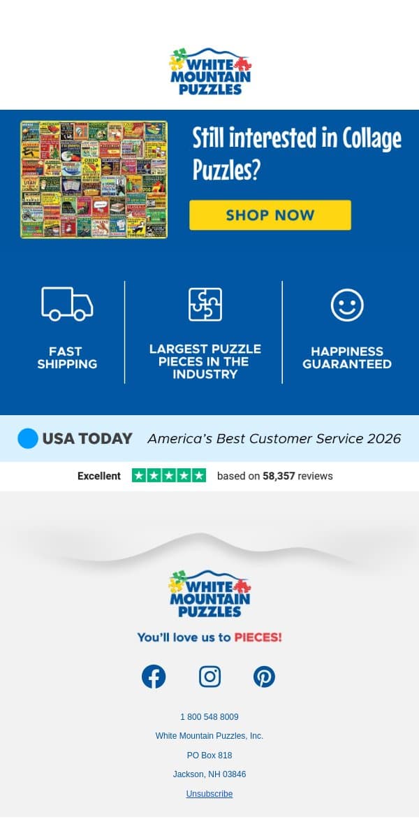 There’s Still Time to Buy 3 Puzzles, Get 1 Free ⏰ email from White Mountain Puzzles screenshot