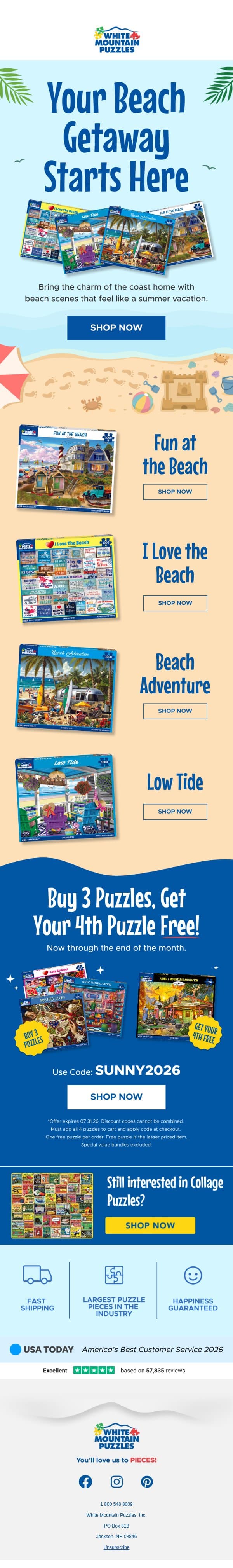 Bring the Beach Home, No Sunscreen Required. 🏖️ email from White Mountain Puzzles screenshot