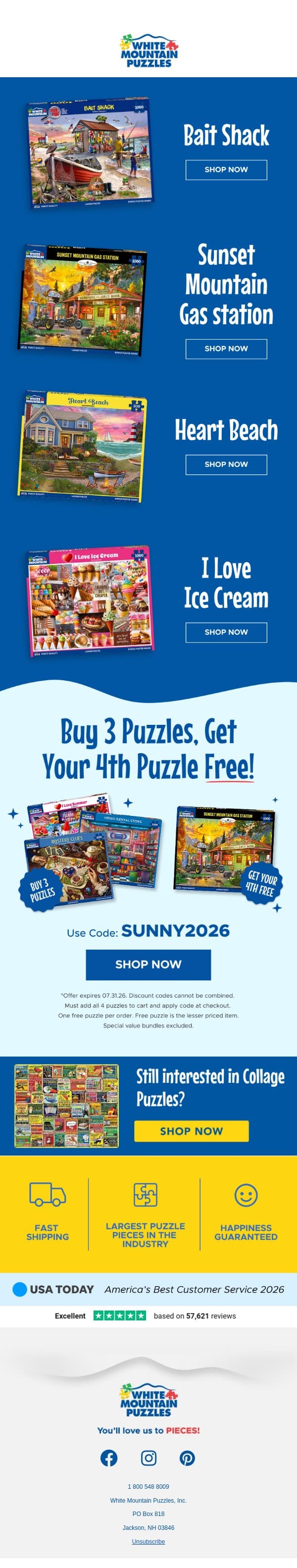 July Puzzles of the Month are Here! 🔥 email from White Mountain Puzzles screenshot