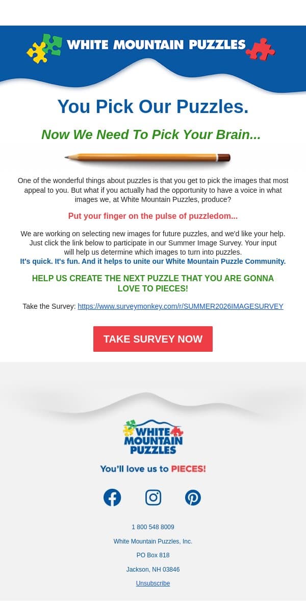Take the Summer Image Survey 🧩 email from White Mountain Puzzles screenshot