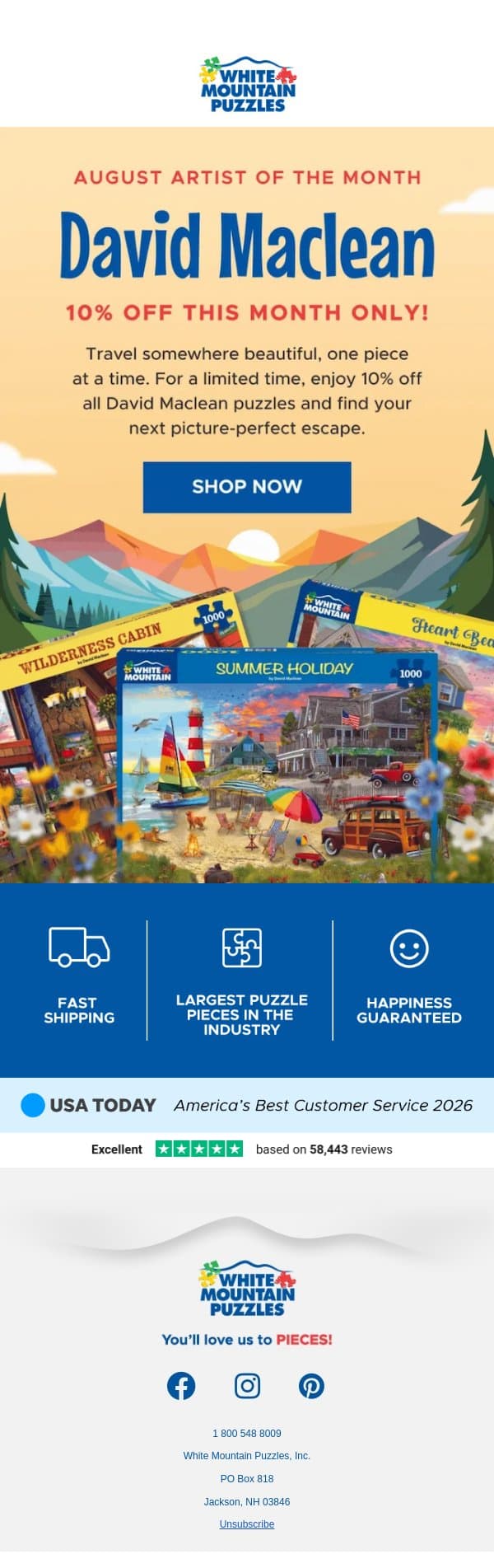 Save 10% on our Artist of the Month: David Maclean! email from White Mountain Puzzles screenshot
