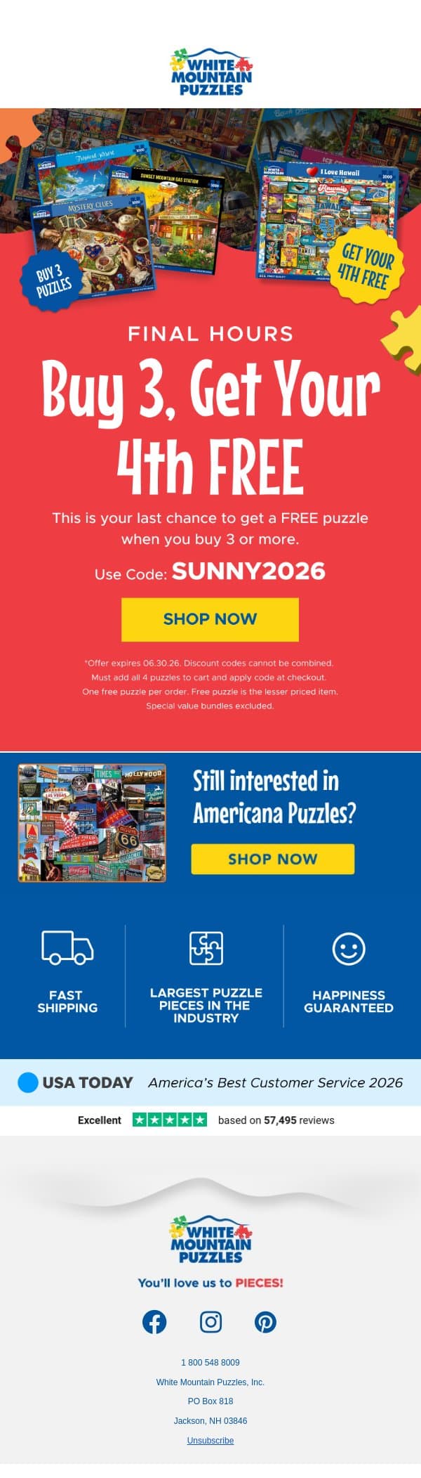 Don't Miss Out: Final Reminder Inside! email from White Mountain Puzzles screenshot