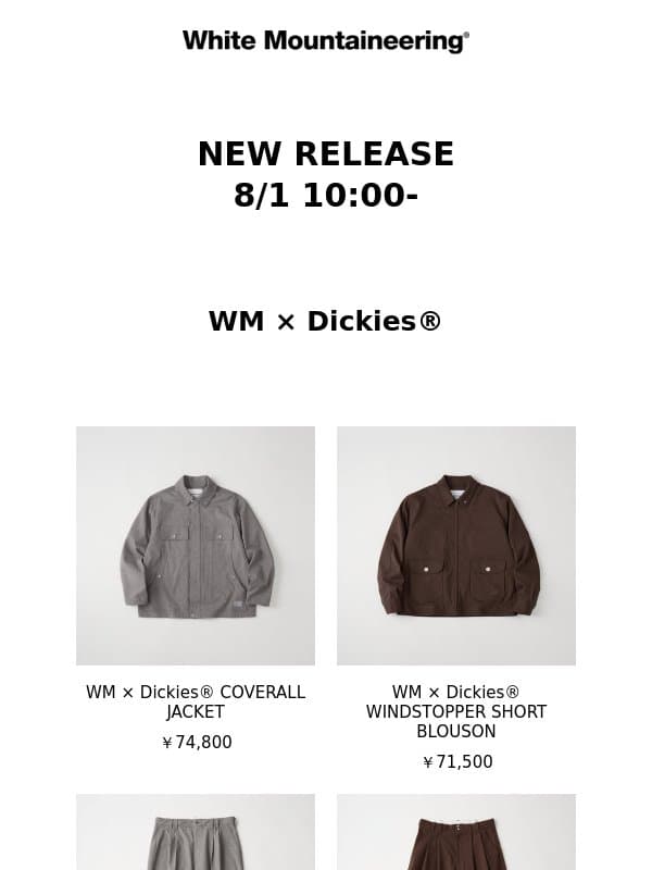 【NEW RELEASE】WM × Dickies®︎ email from White Mountaineering