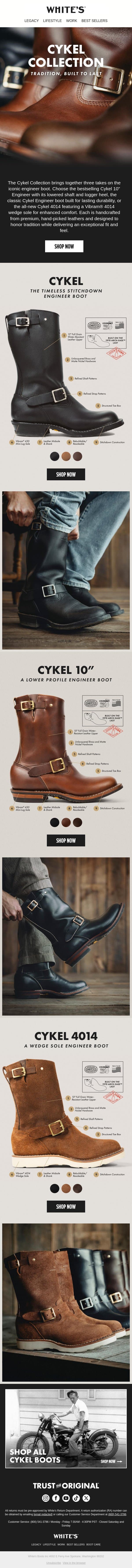 Find Your Cykel Engineer email from White's Boots screenshot