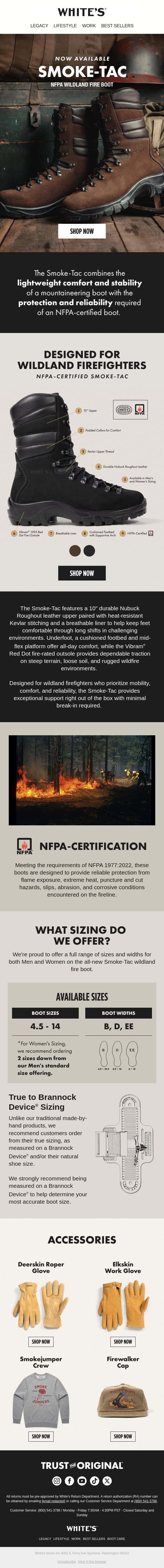 Just Released: Smoke-Tac NFPA email from White's Boots screenshot