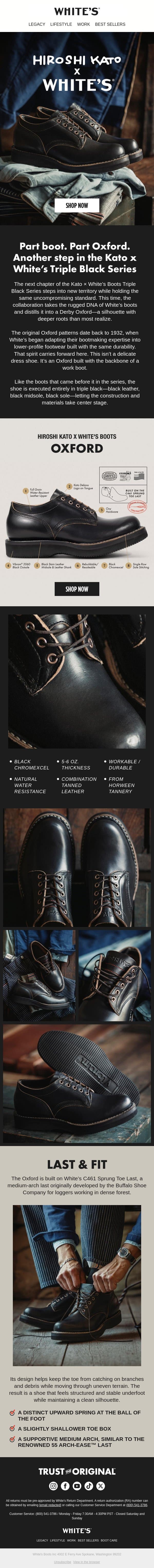 Introducing the KATO × White's Triple Black Oxford email from White's Boots screenshot