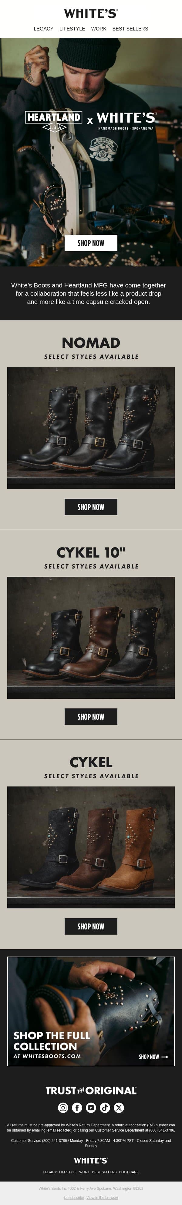 Limited Release: White's x Heartland MFG Collection email from White's Boots screenshot