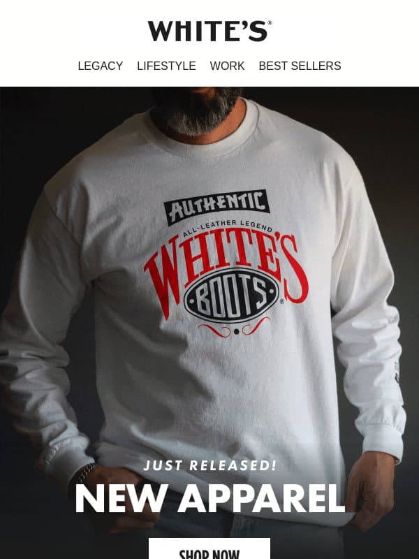 Just Released: New Apparel! email from White's Boots