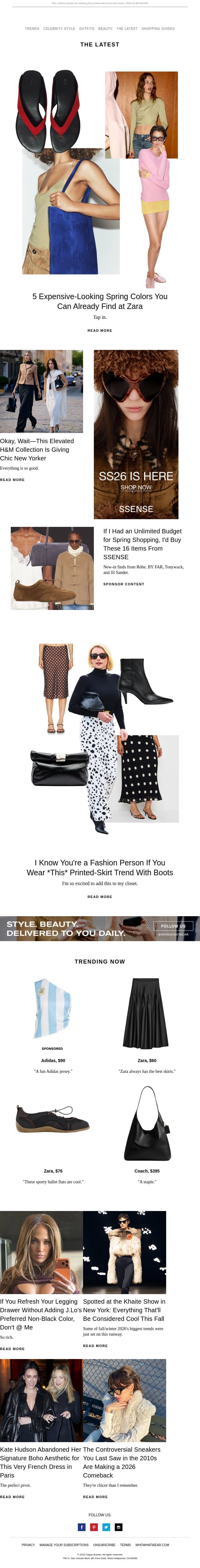 5 expensive-looking spring colors you can already find at Zara email from Who What Wear screenshot