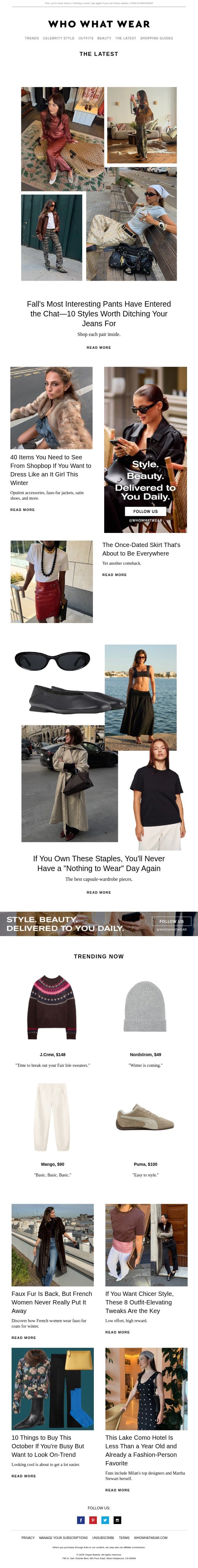 10 non-boring pant styles worth ditching your jeans for email from Who What Wear screenshot