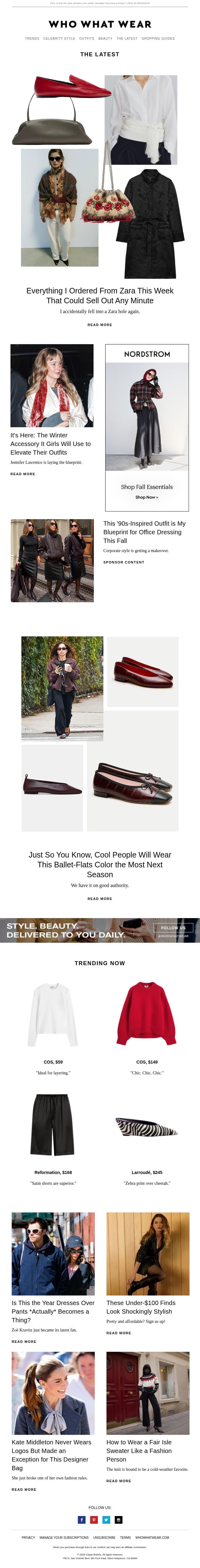 26 items from Zara that I ordered that could sell out any minute email from Who What Wear screenshot