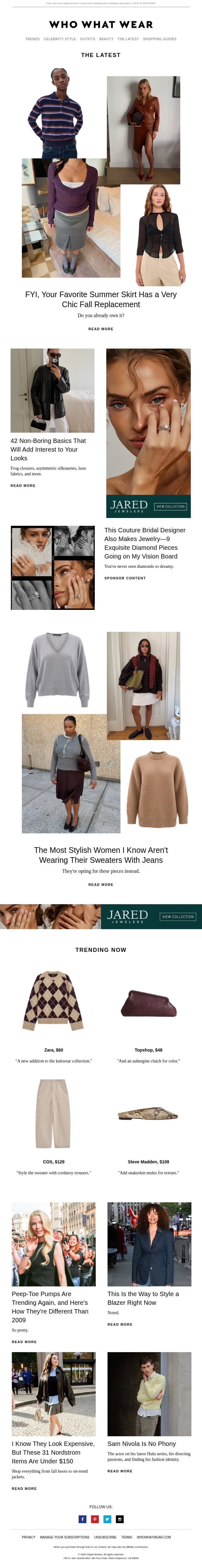 Your favorite summer skirt has a very chic fall replacement email from Who What Wear screenshot