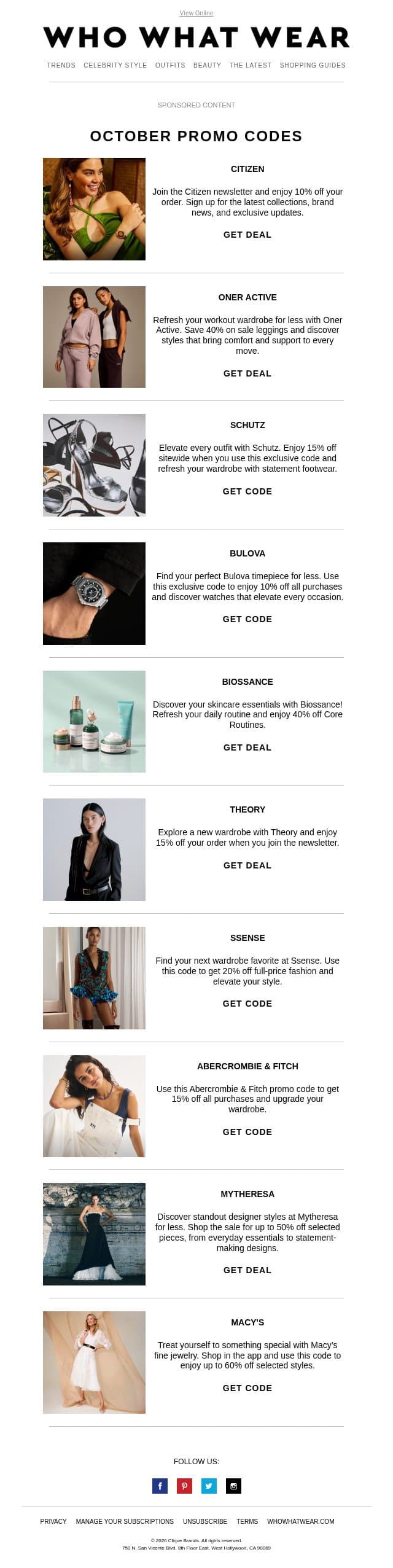 10 discounts to refresh your fall wardrobe email from Who What Wear screenshot