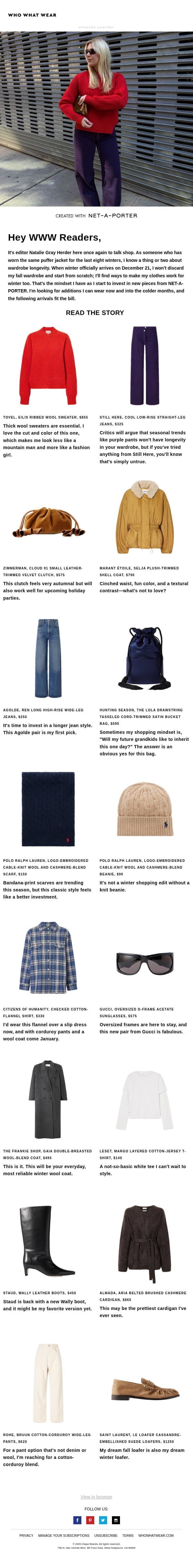 An editor spills her NET-A-PORTER winter wish list email from Who What Wear screenshot