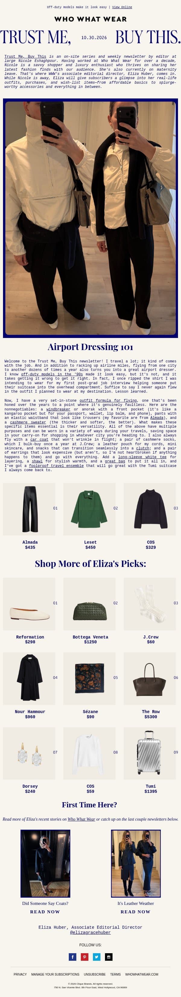 We're flying first class in these 12 airport picks email from Who What Wear screenshot