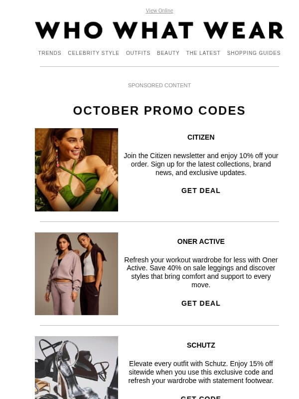 10 discounts to refresh your fall wardrobe email from Who What Wear