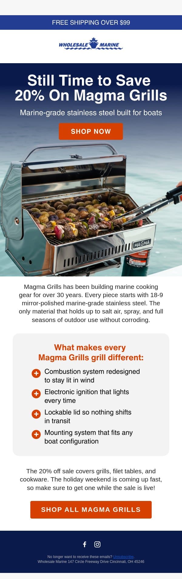 Still Time to Save 20% On Magma Grills email from Wholesale Marine screenshot