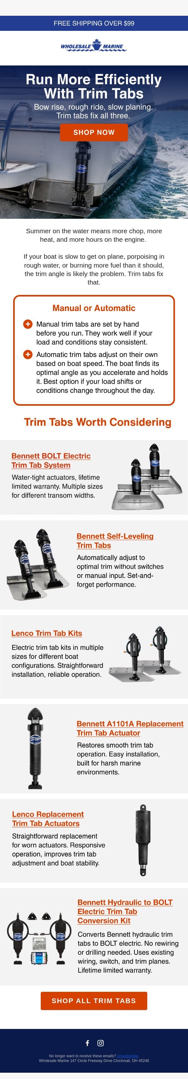Run More Efficiently With Trim Tabs email from Wholesale Marine screenshot