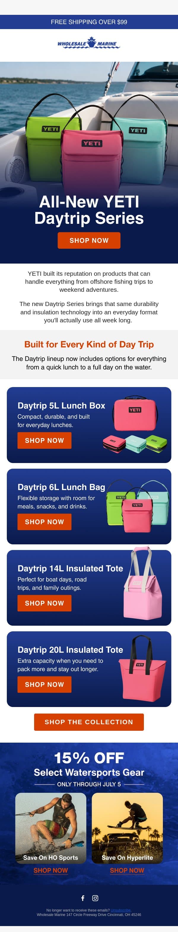 All-New YETI Daytrip Series email from Wholesale Marine screenshot