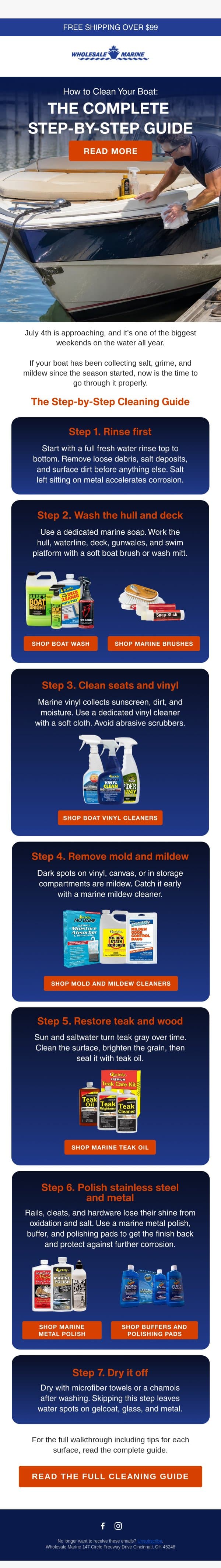 How to Clean Your Boat: The Complete Guide email from Wholesale Marine screenshot