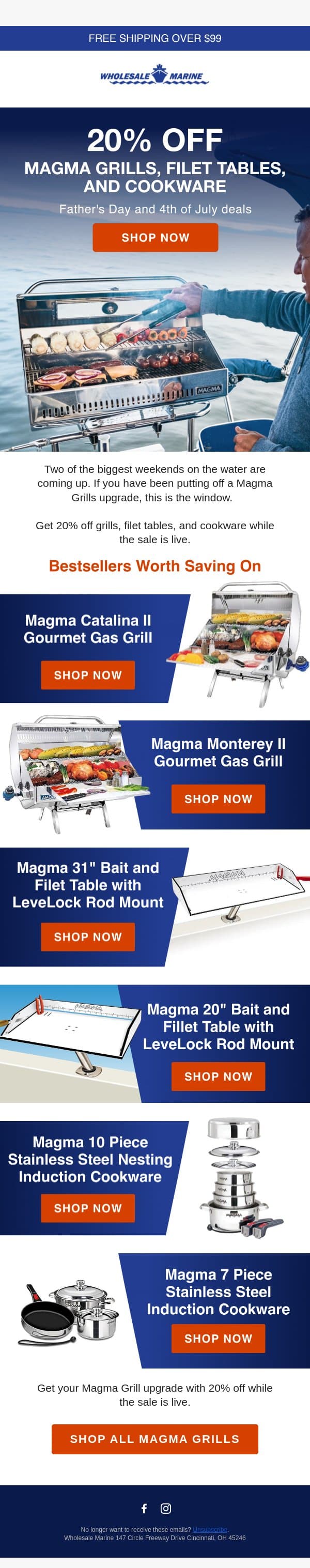 20% Off Magma Grills, Filet Tables, and Cookware email from Wholesale Marine screenshot