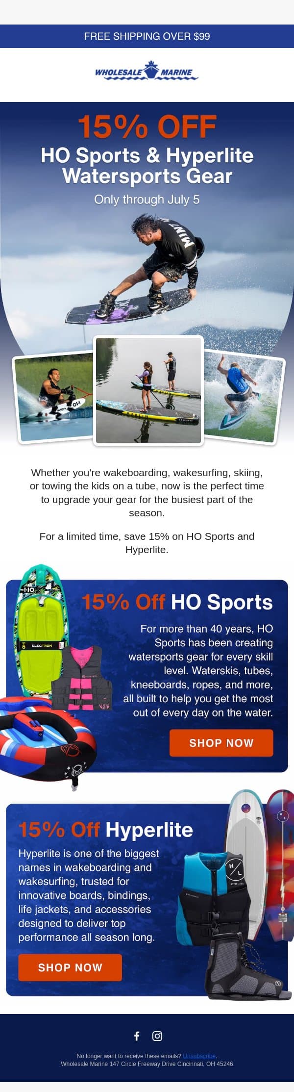 15% Off Watersports Gear email from Wholesale Marine screenshot