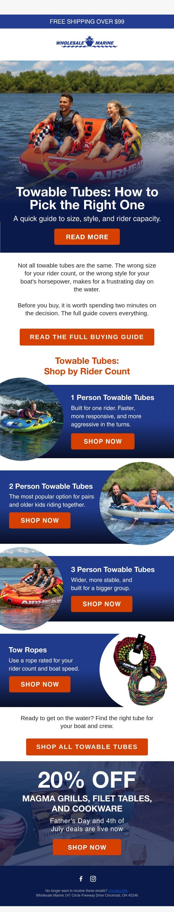 Towable Tubes: How to Pick the Right One email from Wholesale Marine screenshot