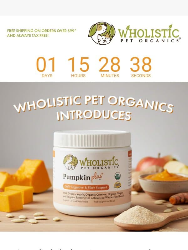 🧡 Don't Miss 25% Off our NEW Pumpkin Plus™! email from Wholistic Pet Organics