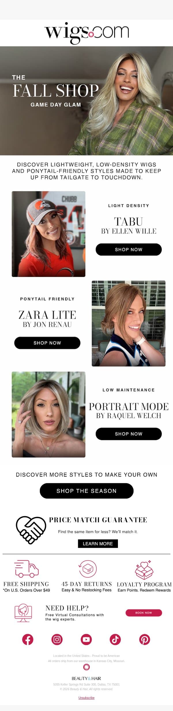 Looks That Bring Their A-Game email from Wigs.com screenshot
