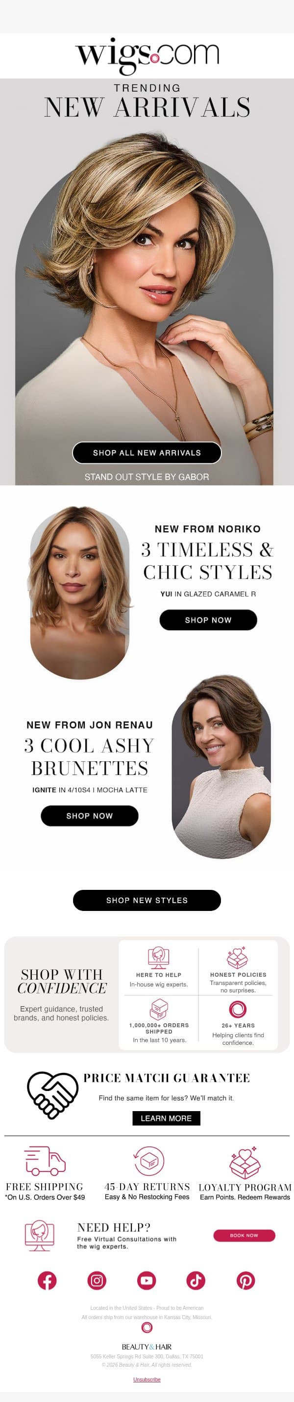 Your New Favorites Are Here! email from Wigs.com screenshot
