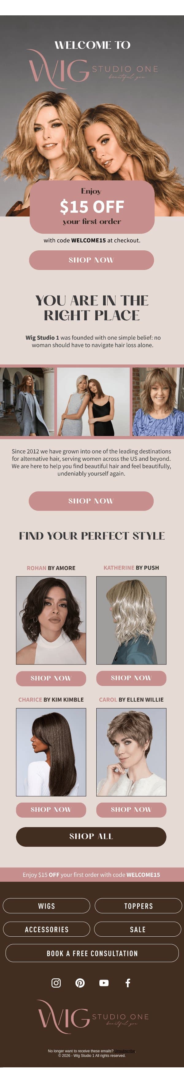 Welcome to Wig Studio 1! email from WigStudio1 screenshot
