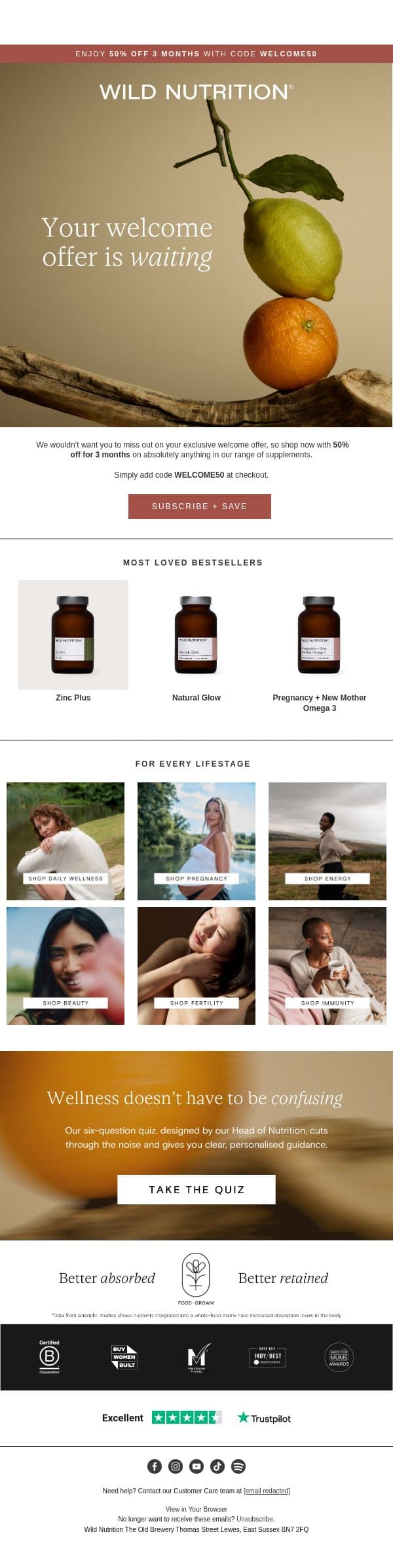 Last chance for 50% off 3 months email from Wild Nutrition screenshot