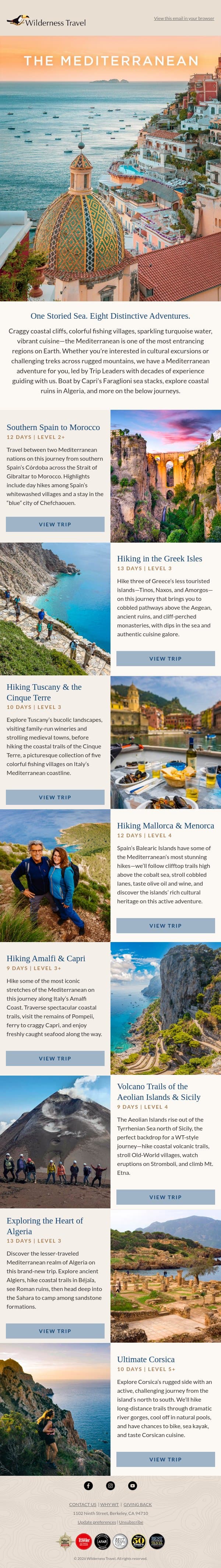 8 Ways to Explore the Mediterranean email from Wilderness Travel screenshot