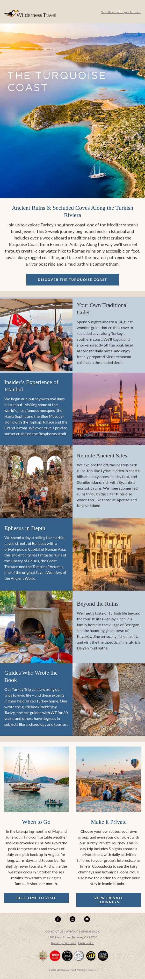 Cruise the Turkish Riviera by Private Gulet email from Wilderness Travel screenshot