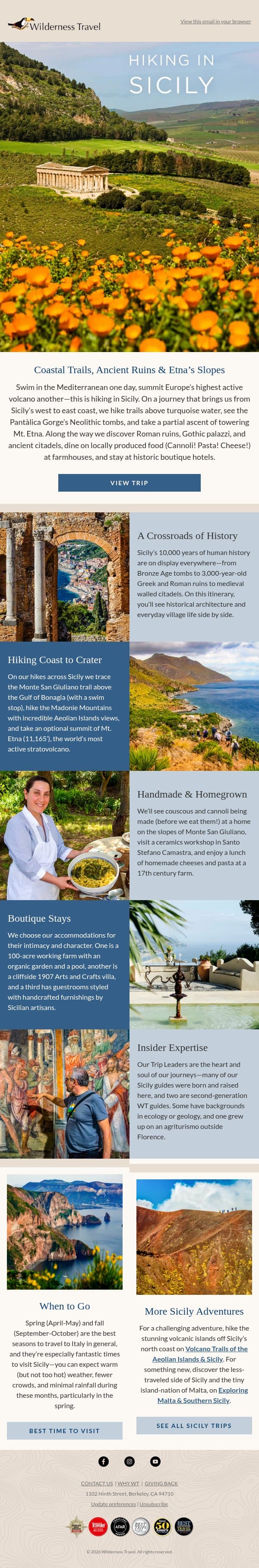 Hike Sicily’s Wild Coast and Ancient Ruins email from Wilderness Travel screenshot