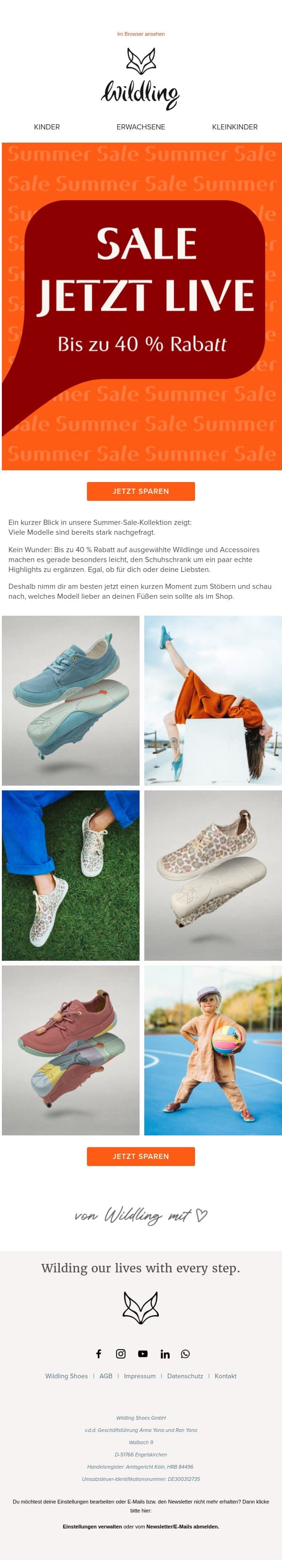 Nicht verpassen: Bis zu 40% Rabatt im Summer Sale! email from Wildling Shoes screenshot