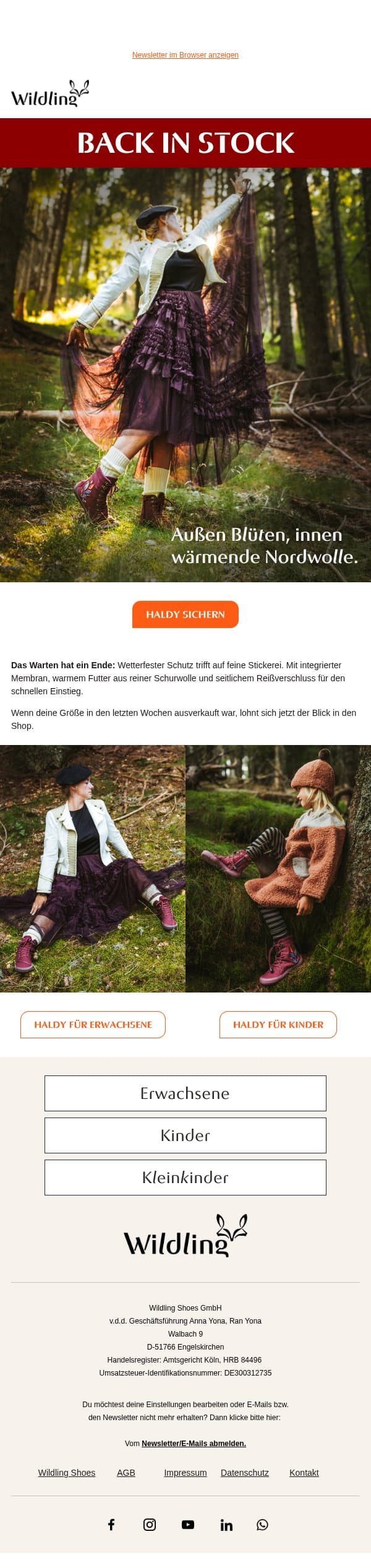 Jetzt schnell sein: Haldy ist wieder verfügbar. email from Wildling Shoes screenshot