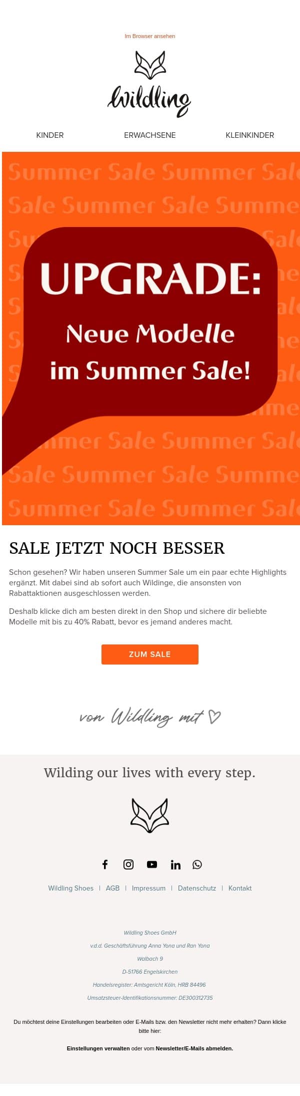 Sale-Upgrade: Neue Modelle erhältlich! email from Wildling Shoes screenshot