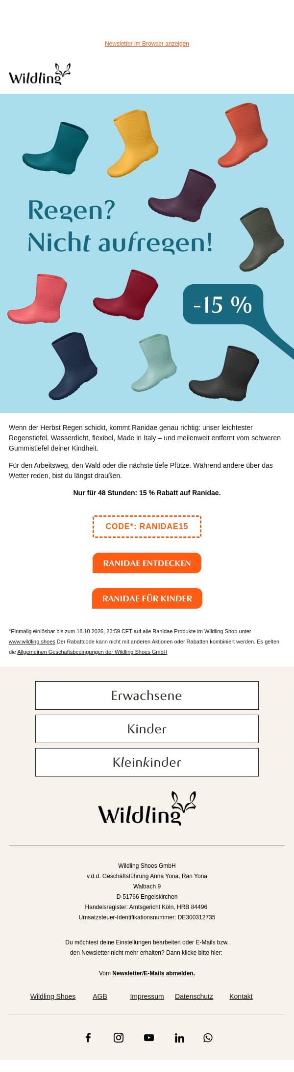 Nur für 48 Stunden: Ranidae mit 15 % Rabatt email from Wildling Shoes screenshot