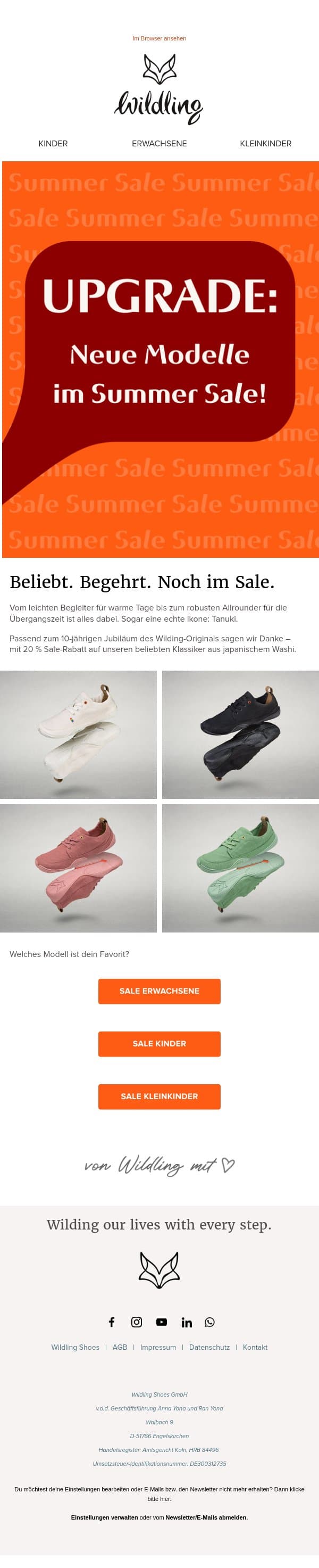 Sale-Bestseller: Tanuki, Ranidae plus weitere Favoriten. email from Wildling Shoes screenshot