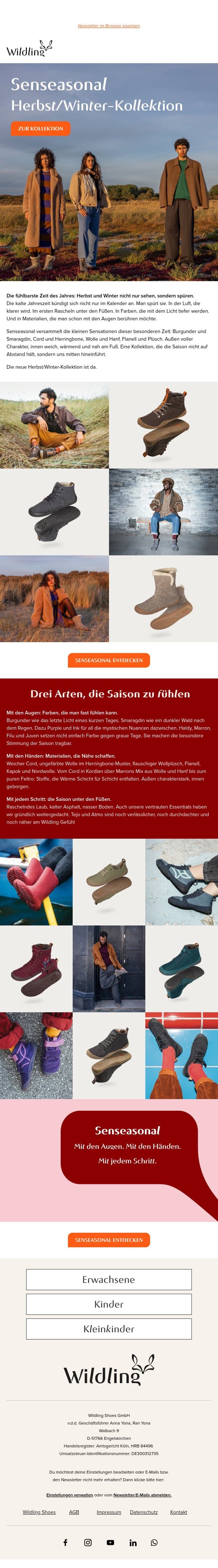 Jetzt erhältlich: Senseasonal – unsere neue Herbst/Winter-Kollektion email from Wildling Shoes screenshot