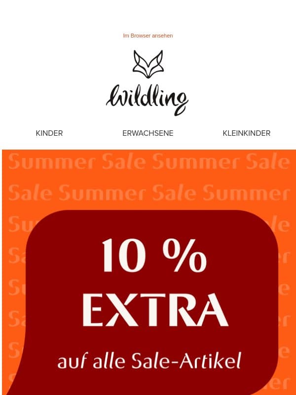 Zusätzlich 10 % Rabatt auf alle Sale-Artikel! email from Wildling Shoes