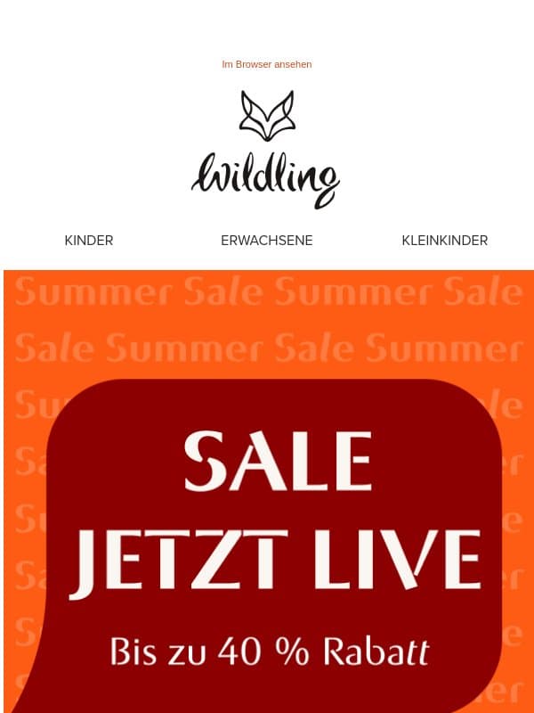 Summer Sale beginnt: bis zu 40 % sparen! email from Wildling Shoes