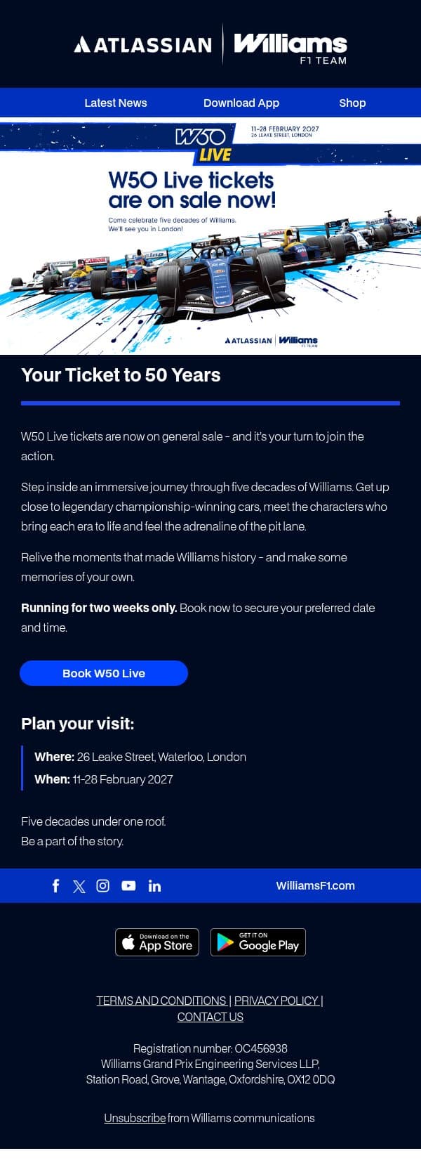W50 Live tickets are yours for the taking 🎟️ email from Williams Esports screenshot