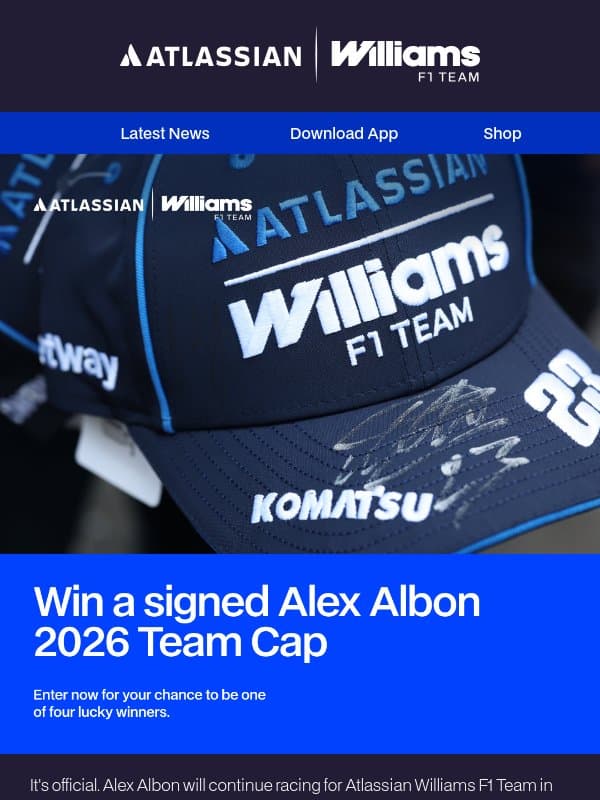 A new giveaway to celebrate Alex's resigning! 🐱🧢🎉 email from Williams Esports